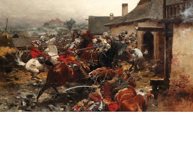 A Cavalry Skirmish On The Outskirts Of A Town — Josef Von Brandt