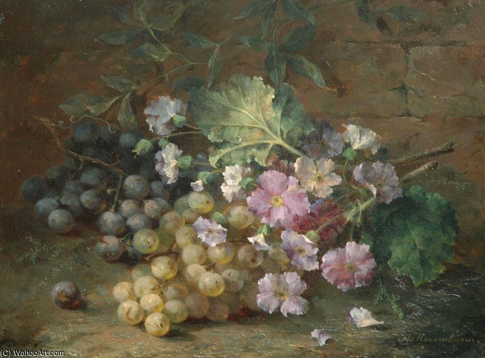 A Still Life With Primroses And Grapes — Margaretha Roosenboom