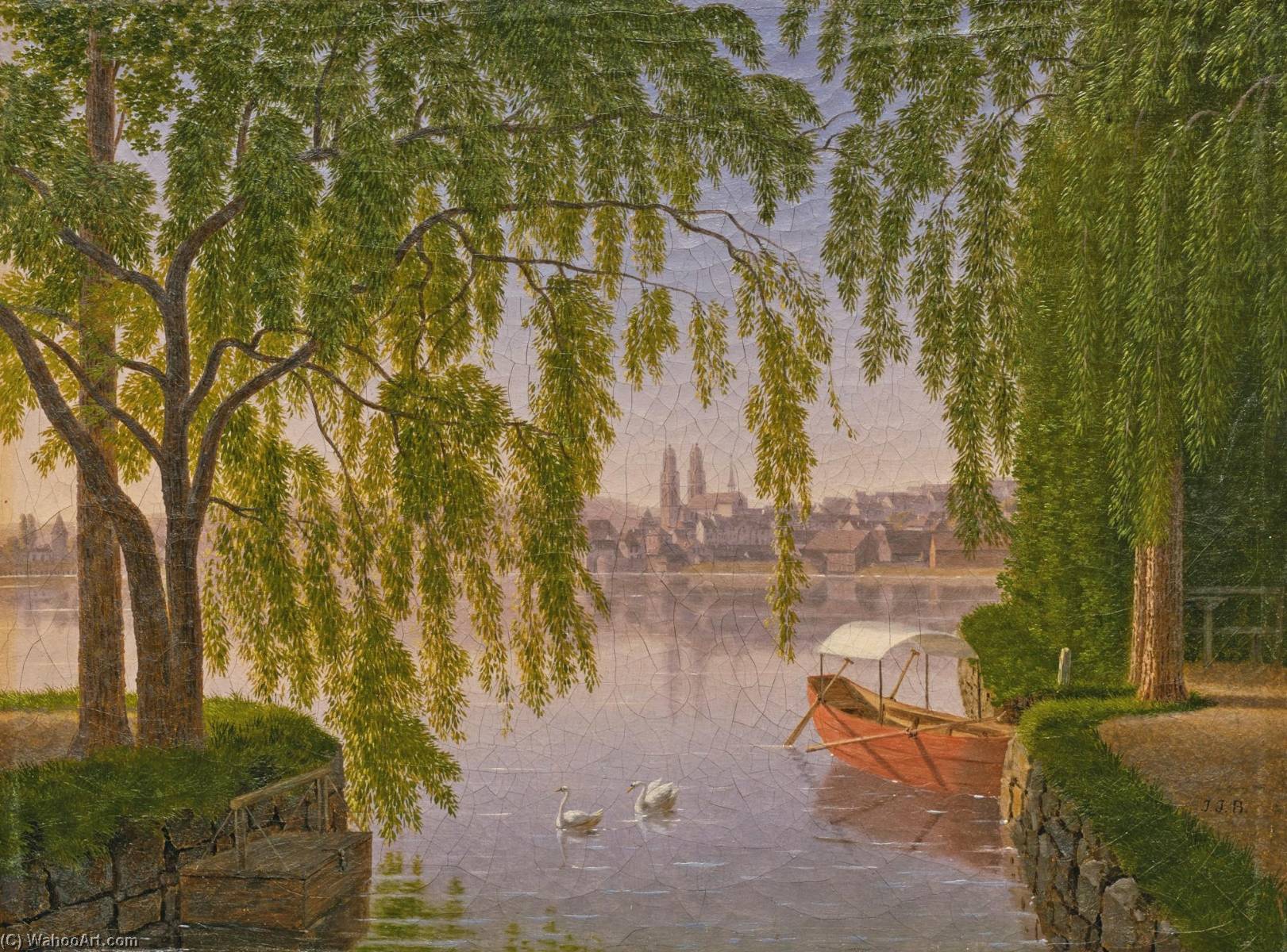 Blick Vom Linken Seeufer Auf Die Stadt Zürich Und Das Grossmünster — Johann Jakob Biedermann