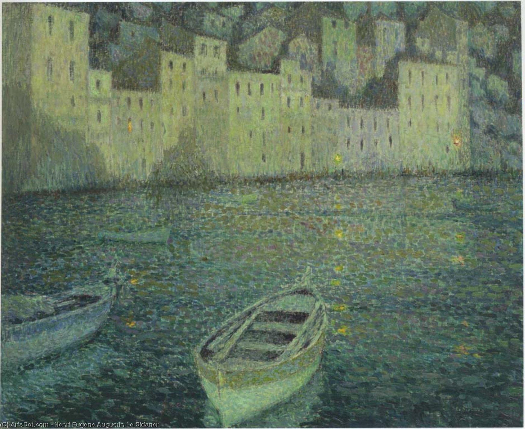 Houses By The Port In A Full Moon — Henri Le Sidaner
