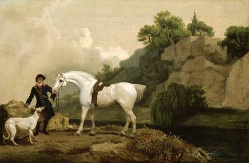 A Grey Hunter With A Groom And A Greyhound At Creswell Crags — George Stubbs