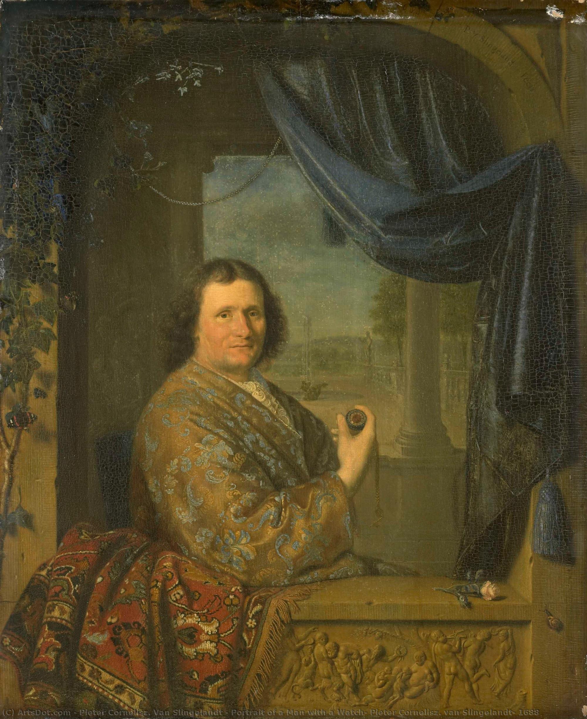 Portrait Of A Man With A Watch, Pieter Cornelisz. Van Slingelandt, 1688 — Pieter Cornelisz. Van Slingelandt