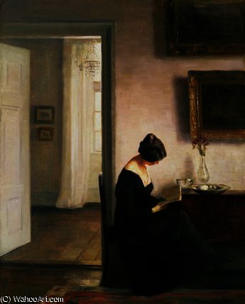 Woman Reading In An Interior — Carl Vilhelm Holsoe