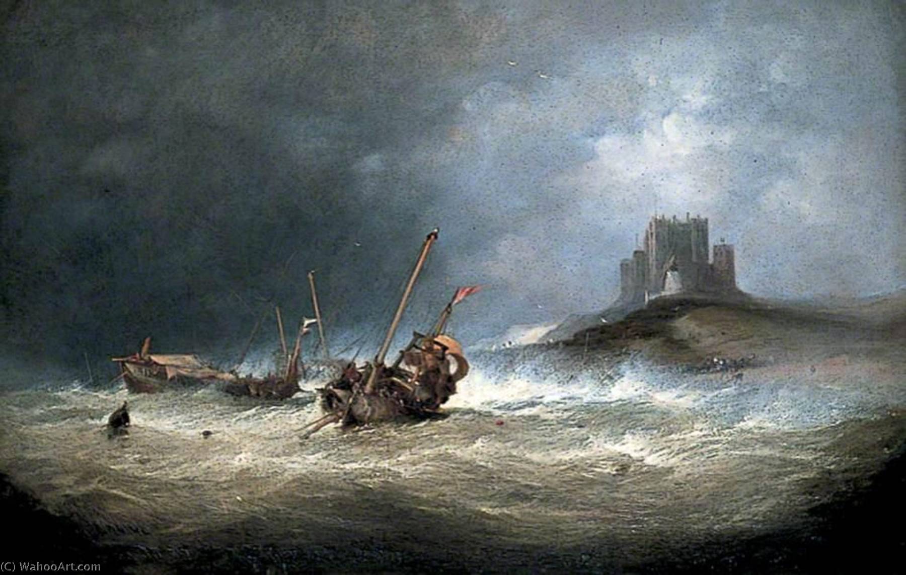 Fishing Boats In Rough Weather Off St Michael's Mount, Cornwall — Louis Gabriel Eugène Isabey