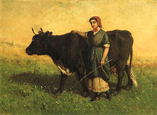 Untitled (woman Walking With Cow), (painting) — Edward Mitchell Bannister