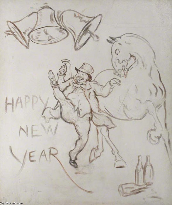 Design For Happy New Year Greeting — Sir Alfred James Munnings