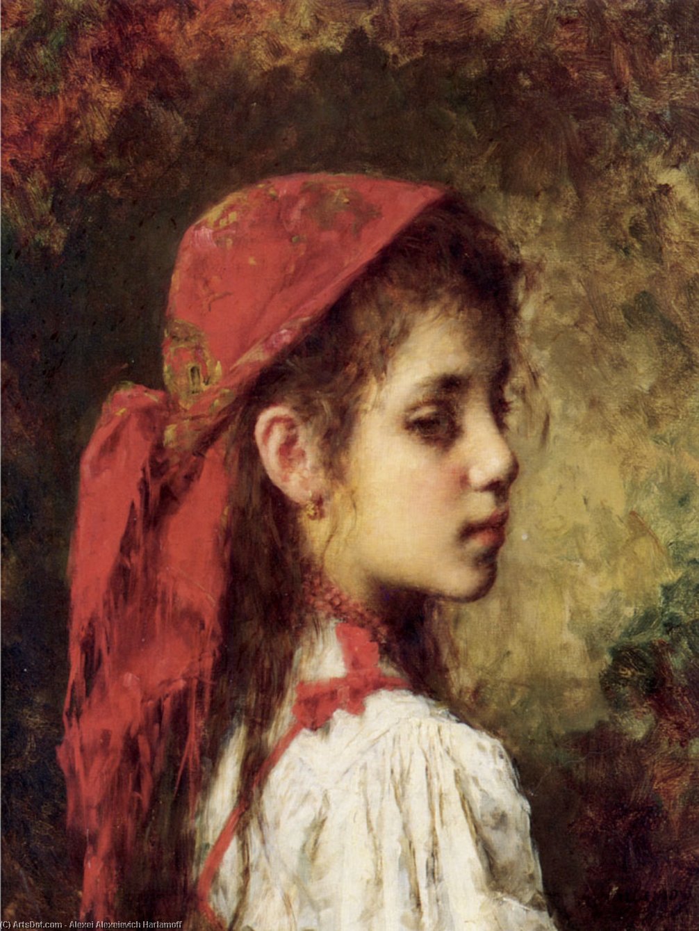 Portrait Of A Young Girl In A Red Kerchief — Alexei Alexeievich Harlamov
