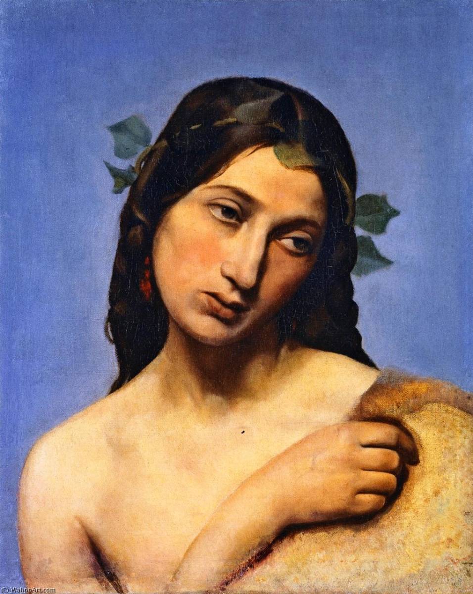 Head Study Of A Girl With Vine Leaves In Her Hair — Anselm Friedrich Feuerbach
