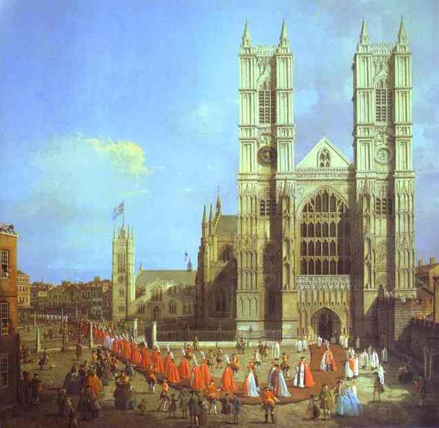 London - Westminster Abbey, With A Procession Of Knights Of The Bath — Canaletto