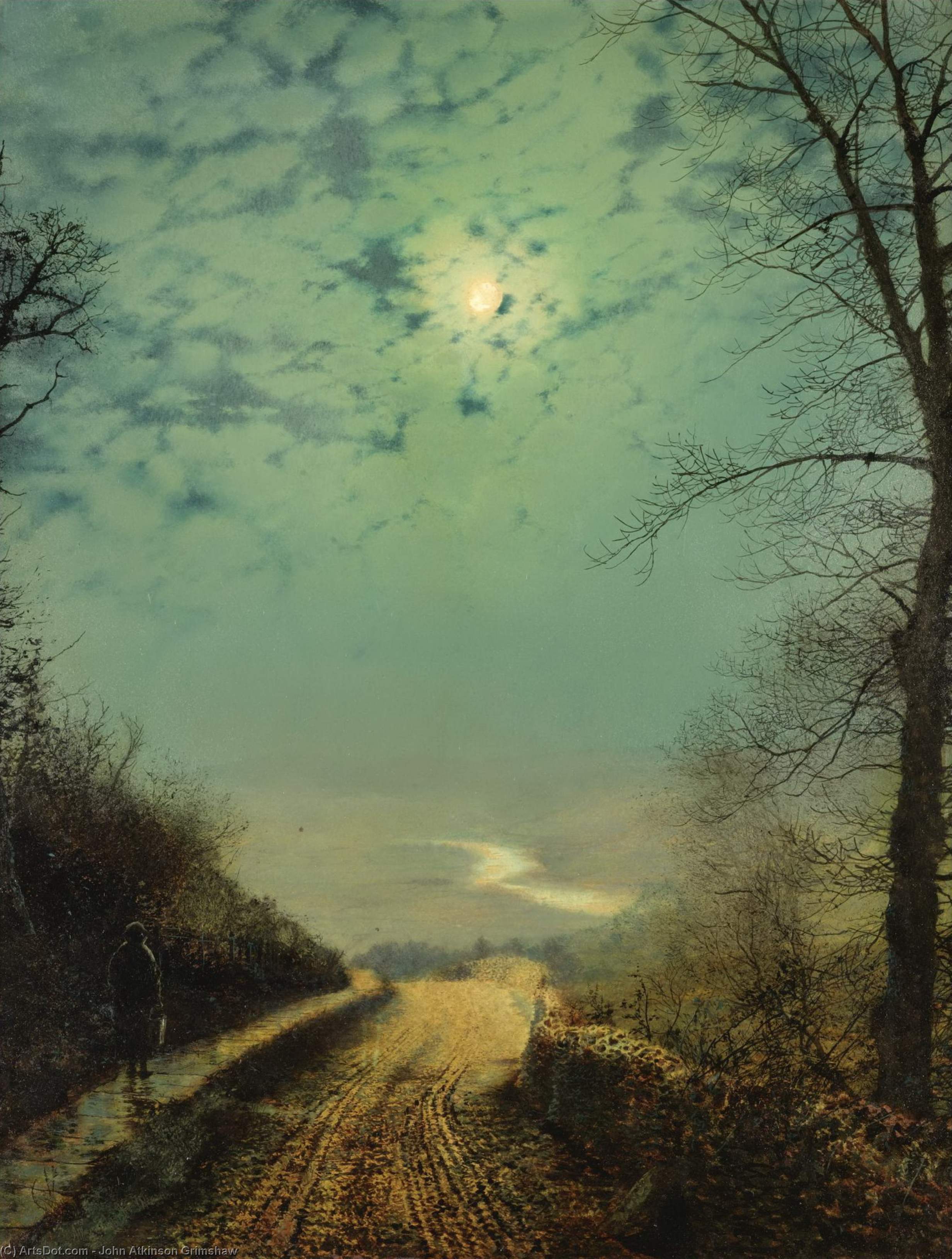 A Wet Road By Moonlight, Wharfedale — Džon Atkinson Grimšo