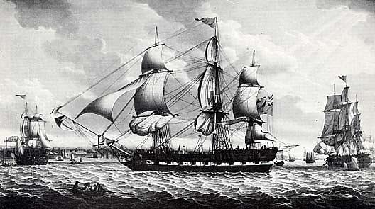 British Warship In Liverpool Harbor, (painting) — Robert W. Salmon