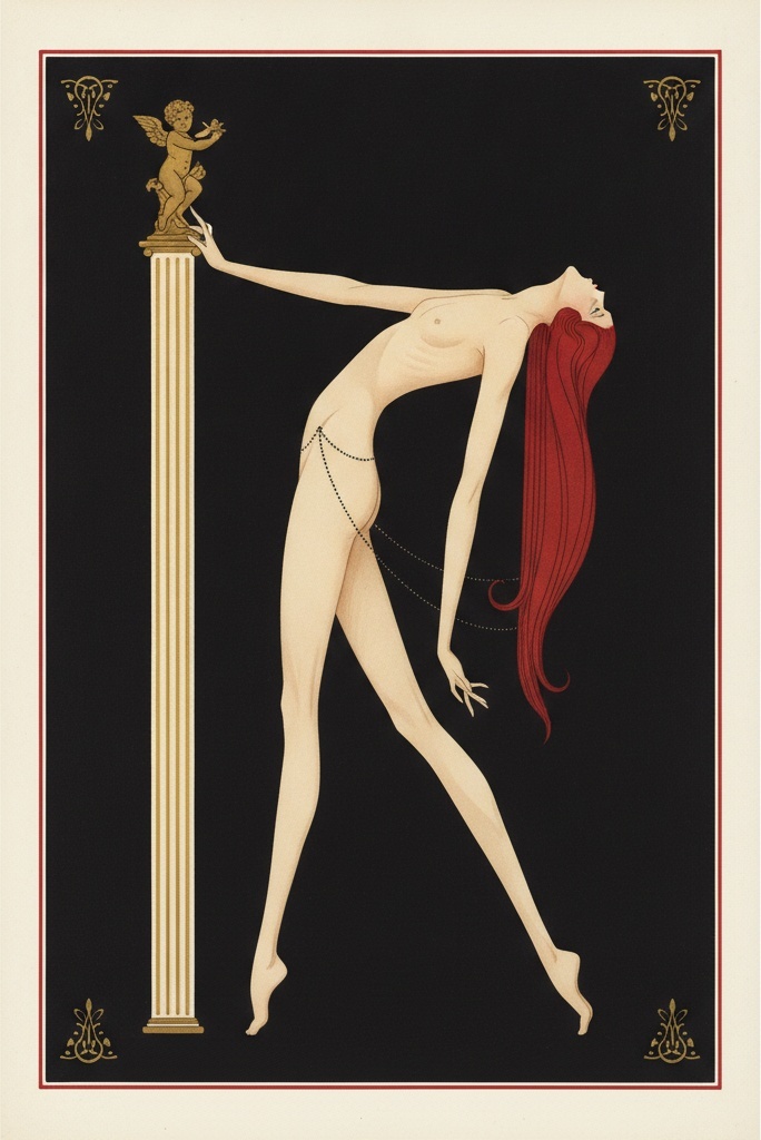 Crimson Cascade Leaning Against A Gilded Column — Valentin Laurent De Courcey