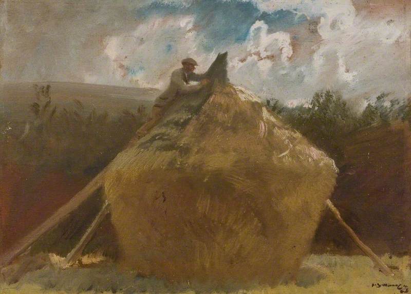 Eindecken Eines Haferstapels Mit Binsen, Exmoor — Sir Alfred James Munnings