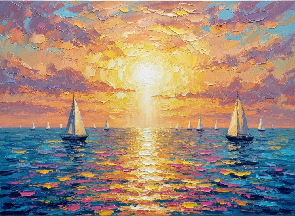 Strahlende Solare Symmetrie: Ein Unikat-impasto-meisterwerk Serenitärer Meereslandschaften — Christian Noiret