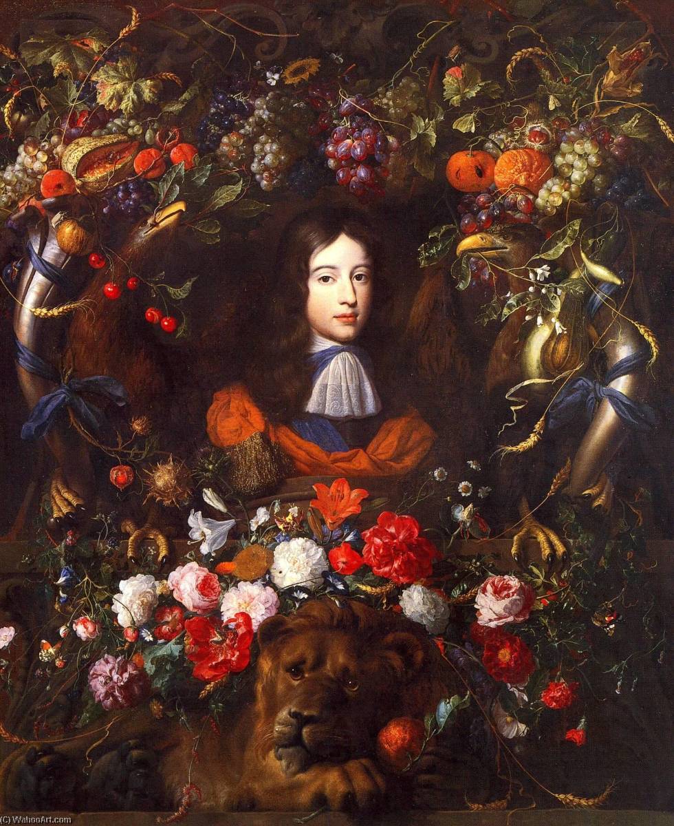 Flower Garland With Portrait Of William Iii Of Orange, Aged 10 — Jan Davidszoon De Heem