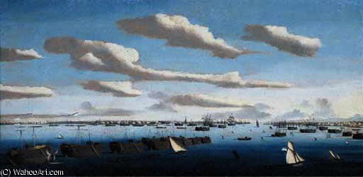 A Panorama Of Portsmouth Harbour With Hulks In Line Ahead And The Fleet At Anchor, Including Warships Of The American And Spanish Navies — Ambroise Louis Garneray
