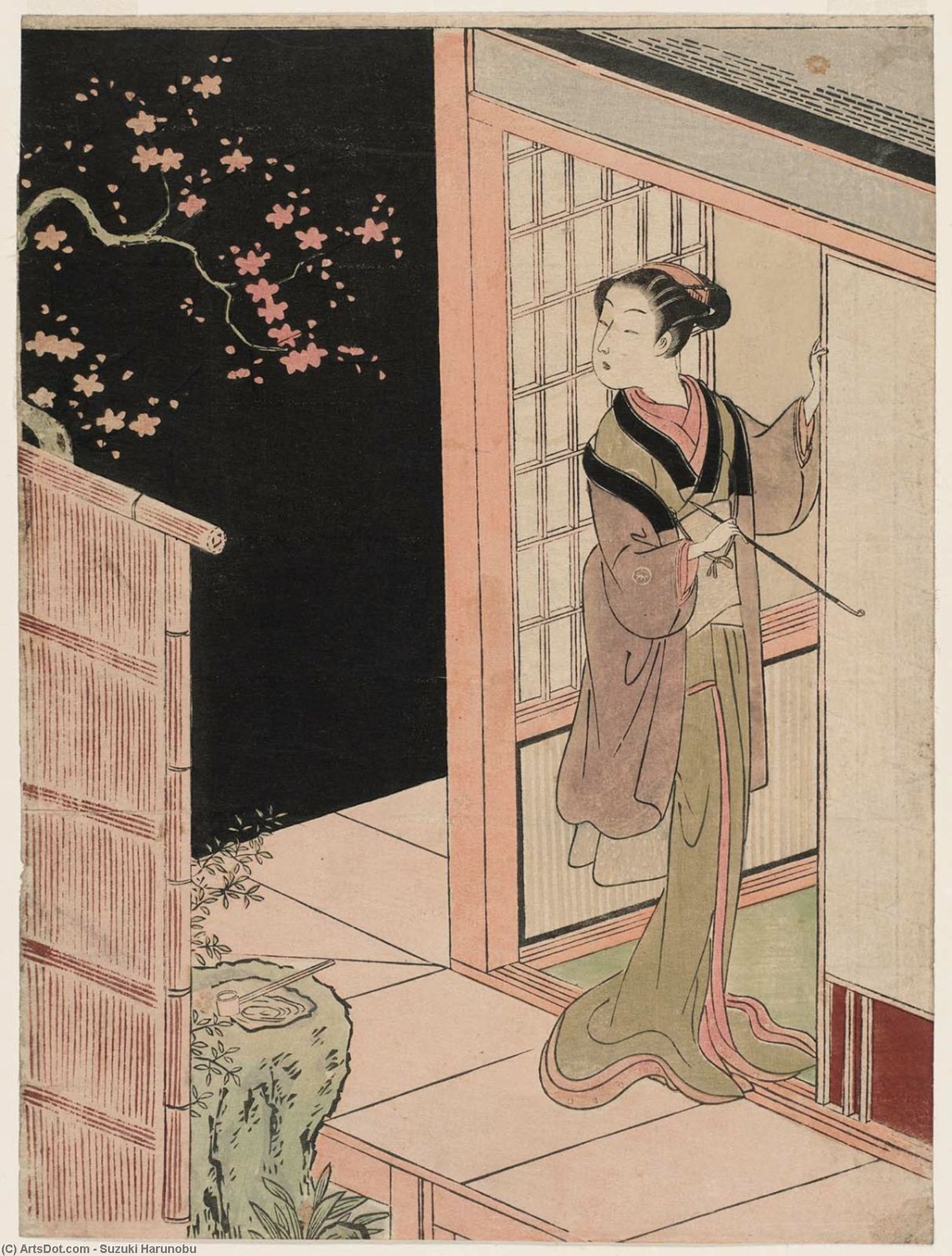 Young Woman Admiring Plum Blossoms At Night — Suzuki Harunobu