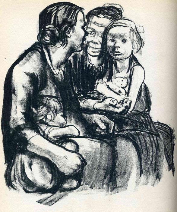 Two Chatting Women With Two Children — Käthe Kollwitz