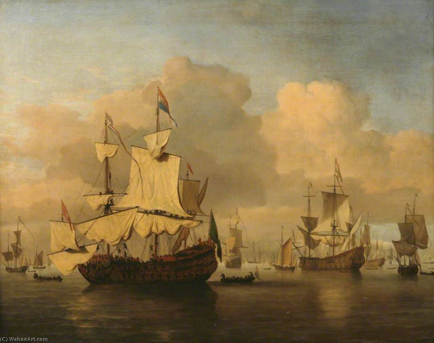 Dutch Men O'war In A Calm Sea With Numerous Other Ships — Willem Van De Velde Der Ältere