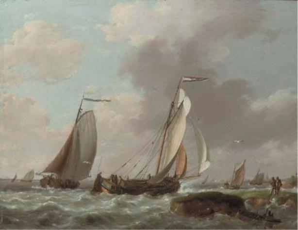 Shipping By A Coast In A Brisk Wind — Johannes Hermann Barend Koekkoek