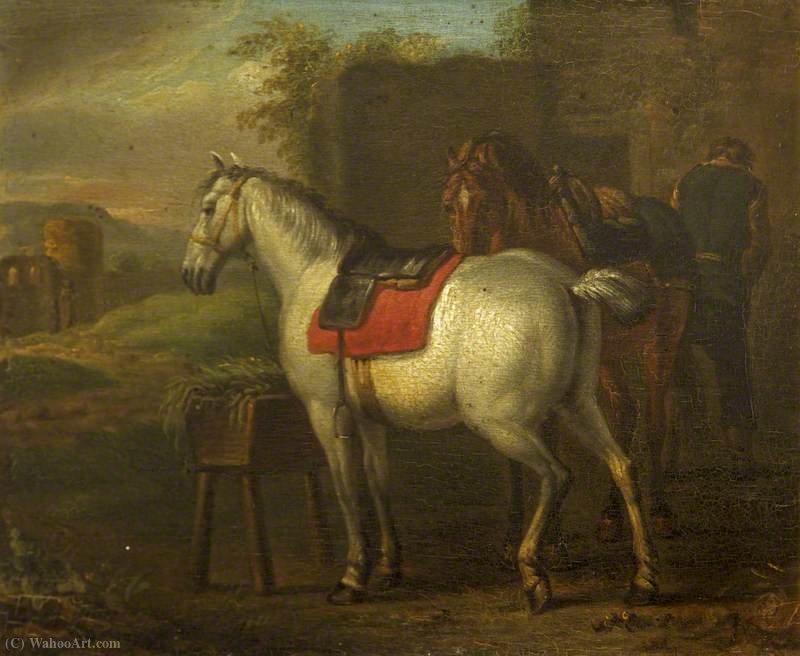 Two Horses By A Stable — Pieter Van Bloemen