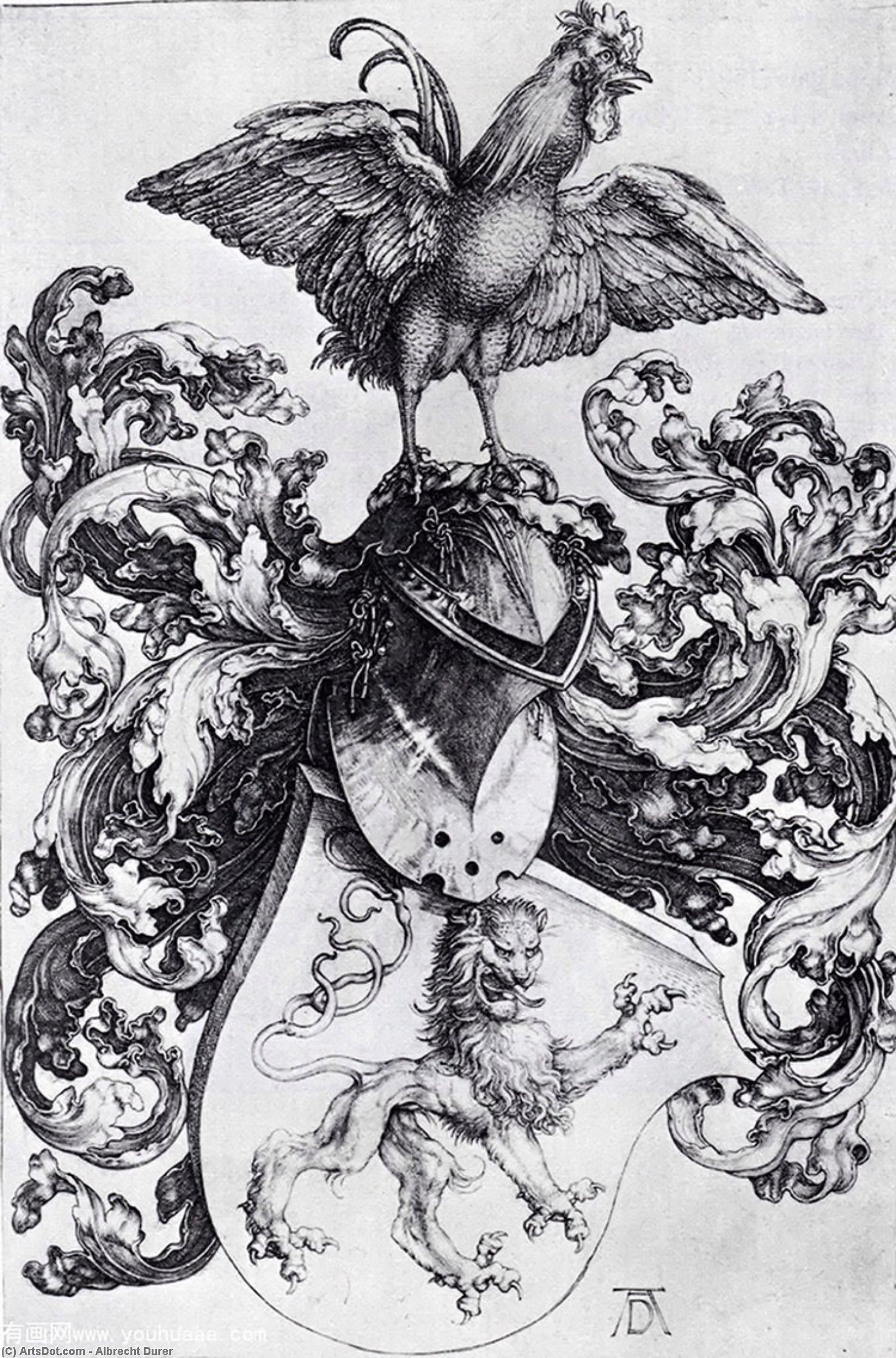 Coat Of Arms With Lion And Rooster — Albrecht Dürer