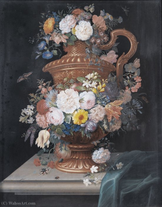 Still Life With Flowers In A Bronze Vase On A Ledge — Barbara Regina Dietzsch