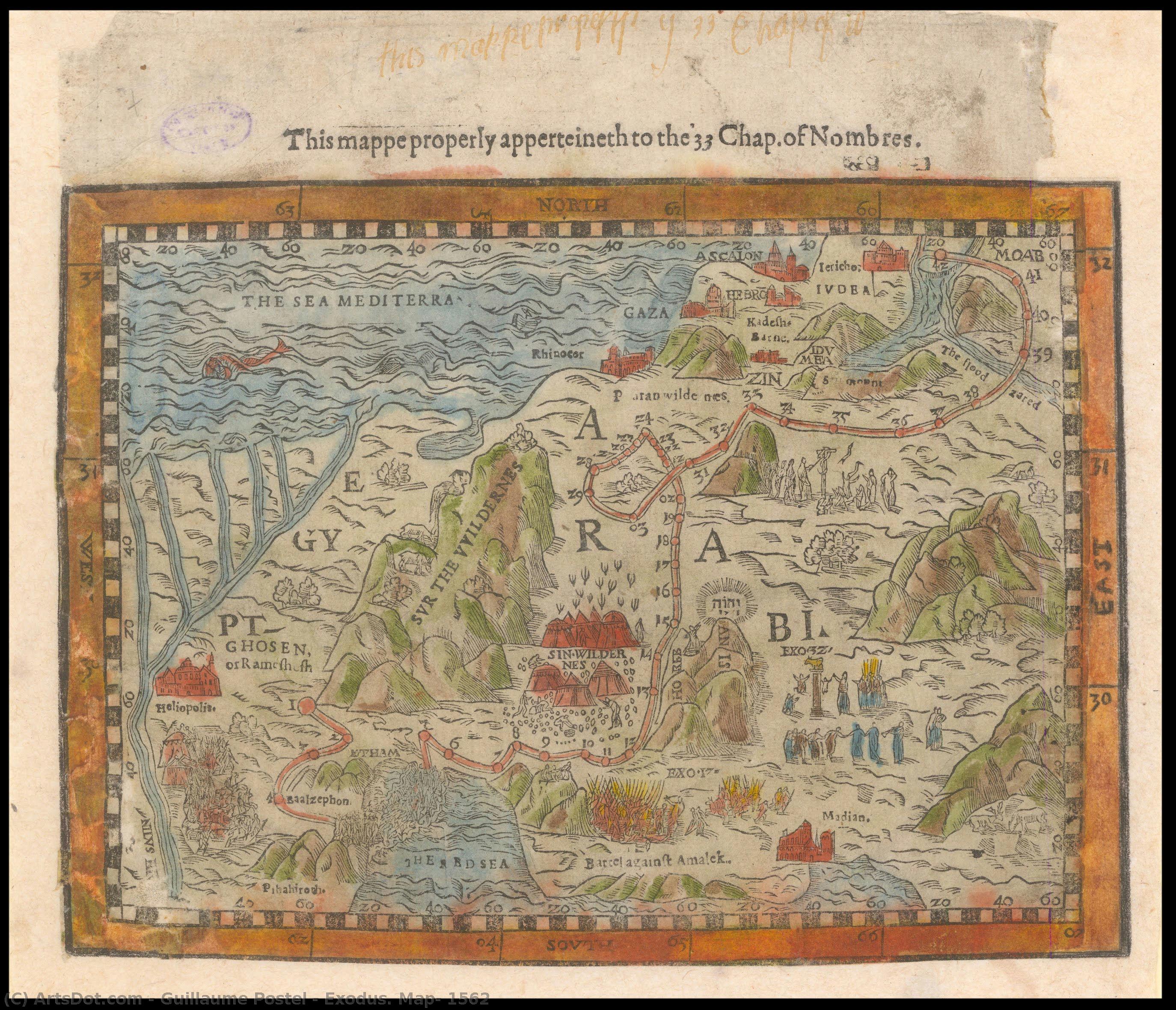 Exodus. Map, 1562 — Guillaume Postel