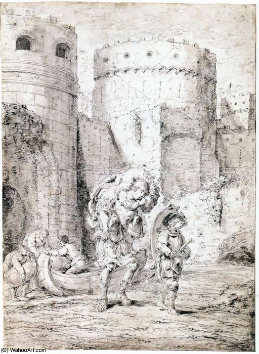 Anchias Fleeing Troy With His Father And Son — Leonaert Bramer