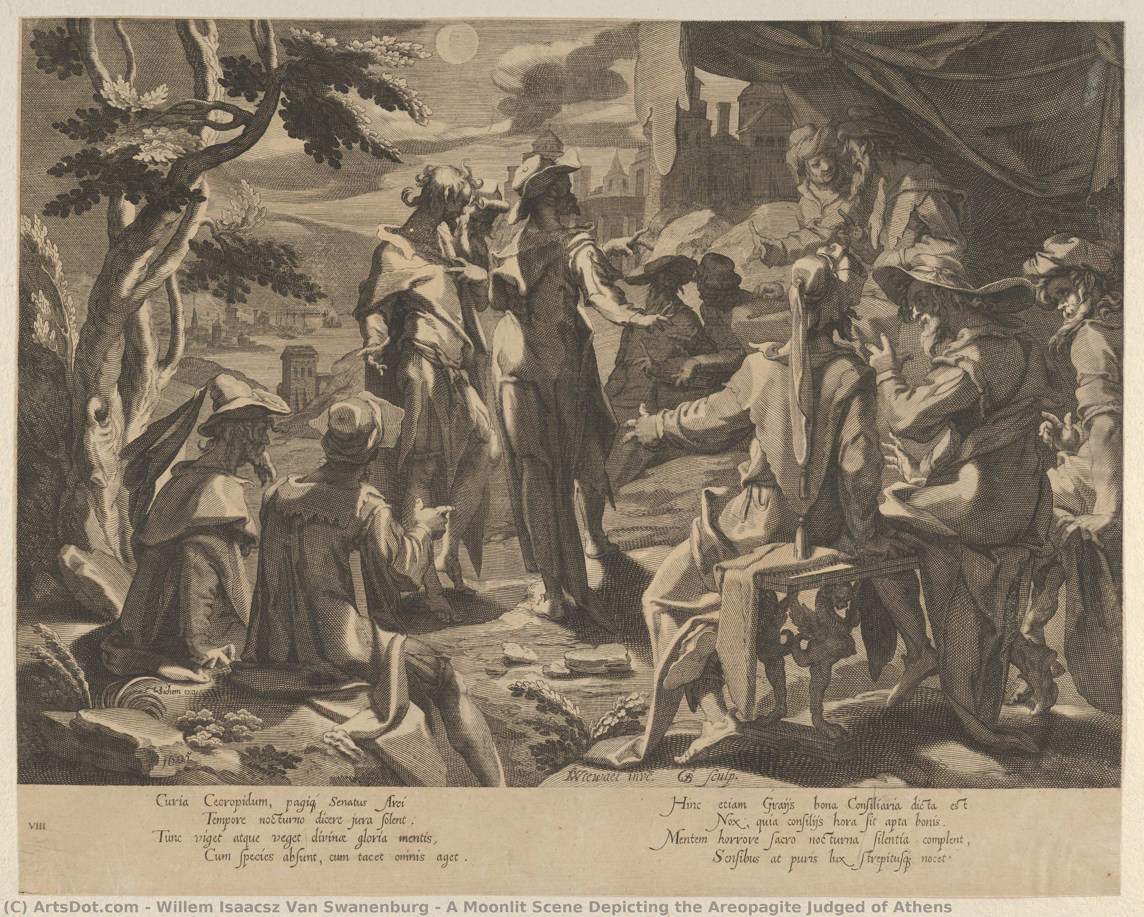 A Moonlit Scene Depicting The Areopagite Judged Of Athens — Willem Isaacsz. Van Swanenburg