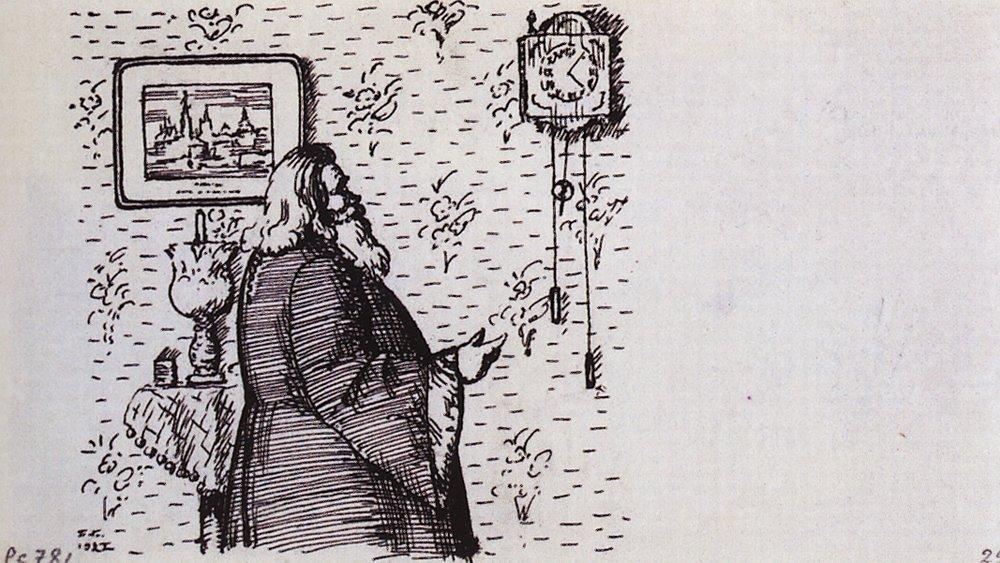 The Priest Near The Clock — Boris Mikhailovich Kustodiev