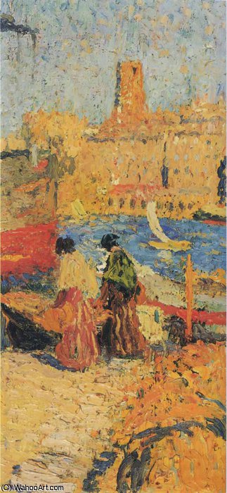 Femme Assis Une Port — Henri Jean Guillaume Martin