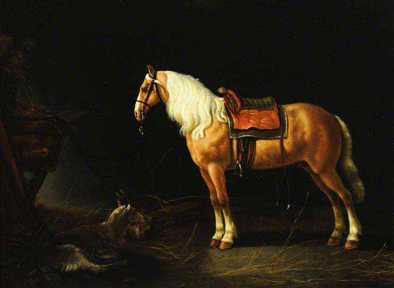 A Saddled Horse With A Goat In A Stable — Abraham Pietersz Van Calraet
