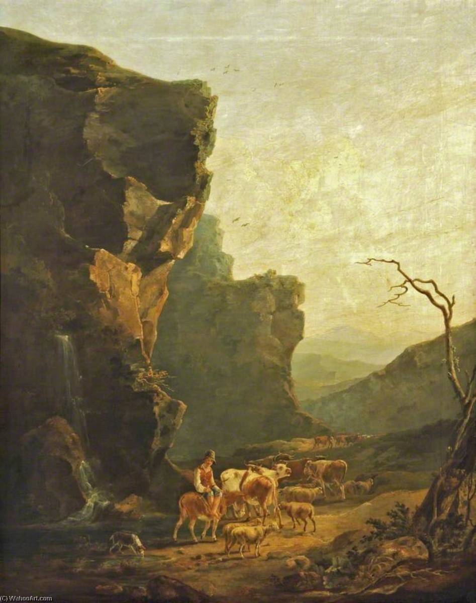 Mountainous Landscape With Herdsman On A Donkey Driving Cattle — Samuel Williamson