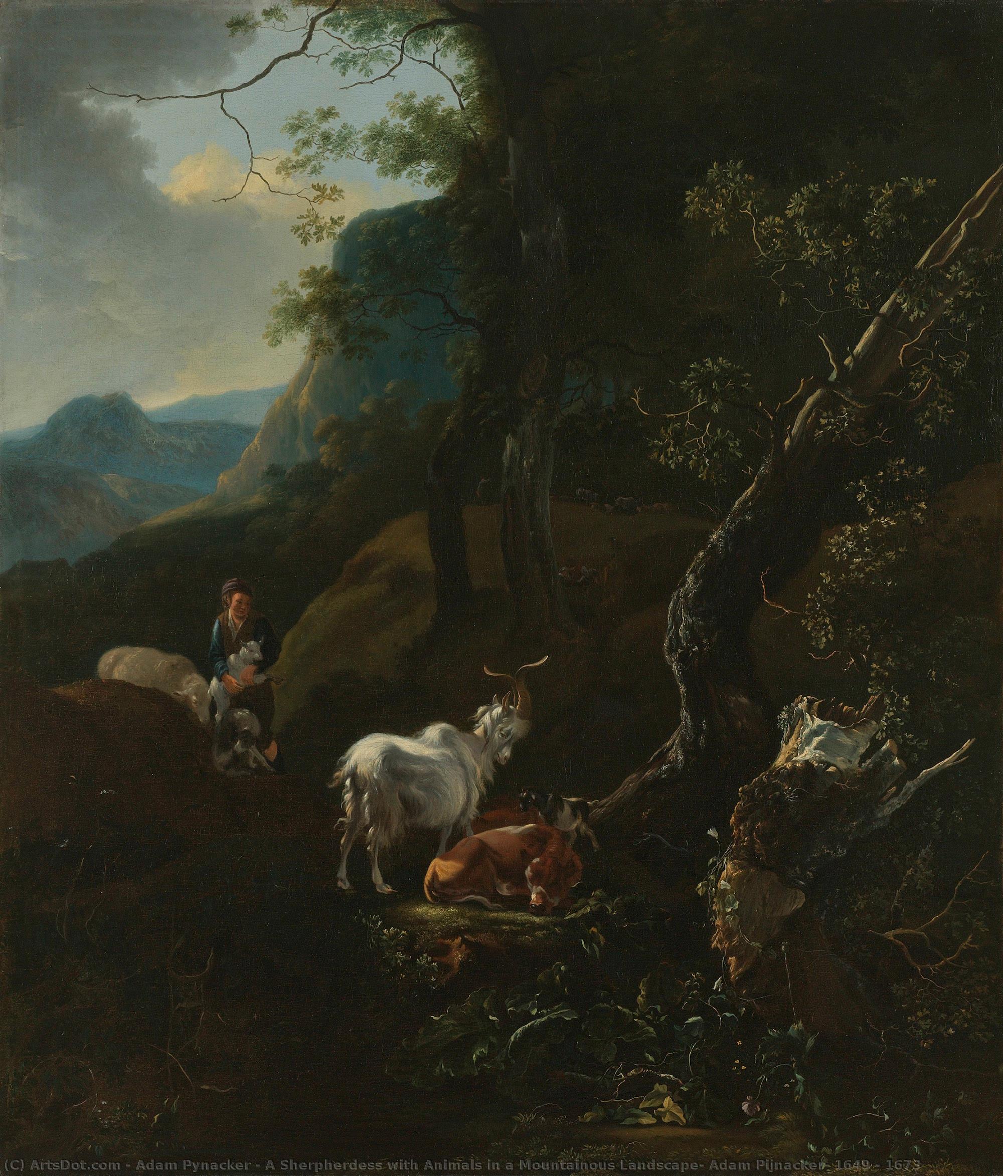 A Sherpherdess With Animals In A Mountainous Landscape, Adam Pijnacker, 1649 - 1673 — Adam Pynacker