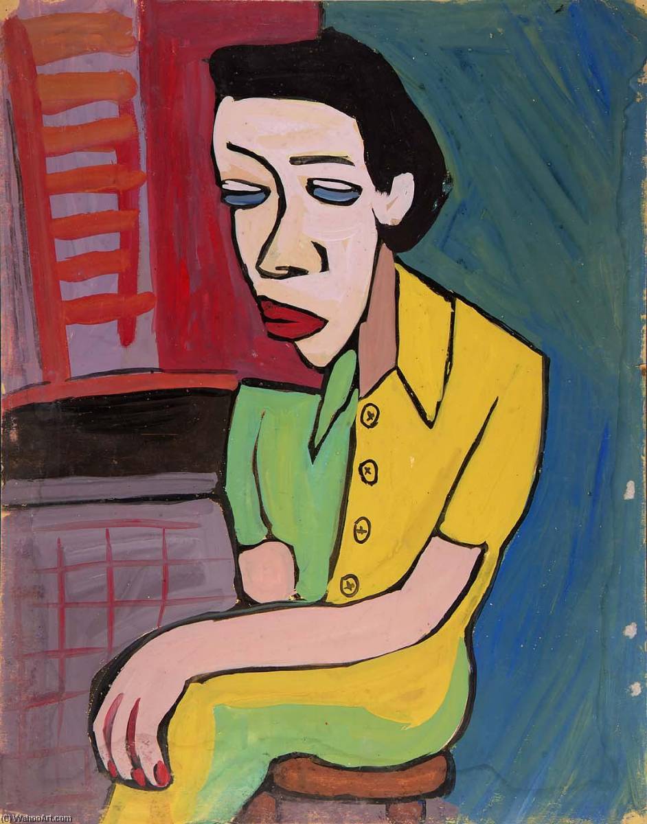 Seated Woman In Green And Yellow Dress — William H. Johnson