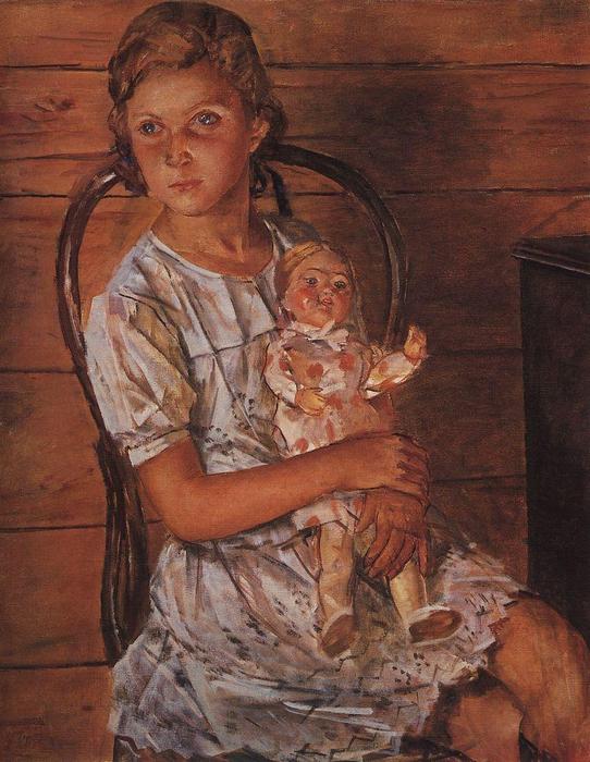 Girl With A Doll — Kuzma Petrov-vodkin