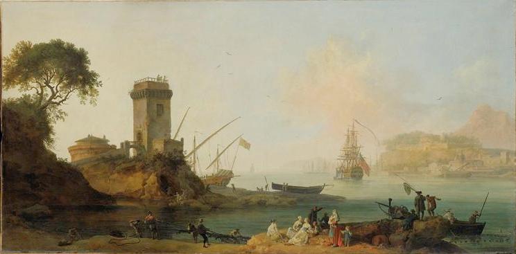 Marine. Intérieur D Un Port Méditerranéen Avec Une Tour — Pierre Jacques Volaire