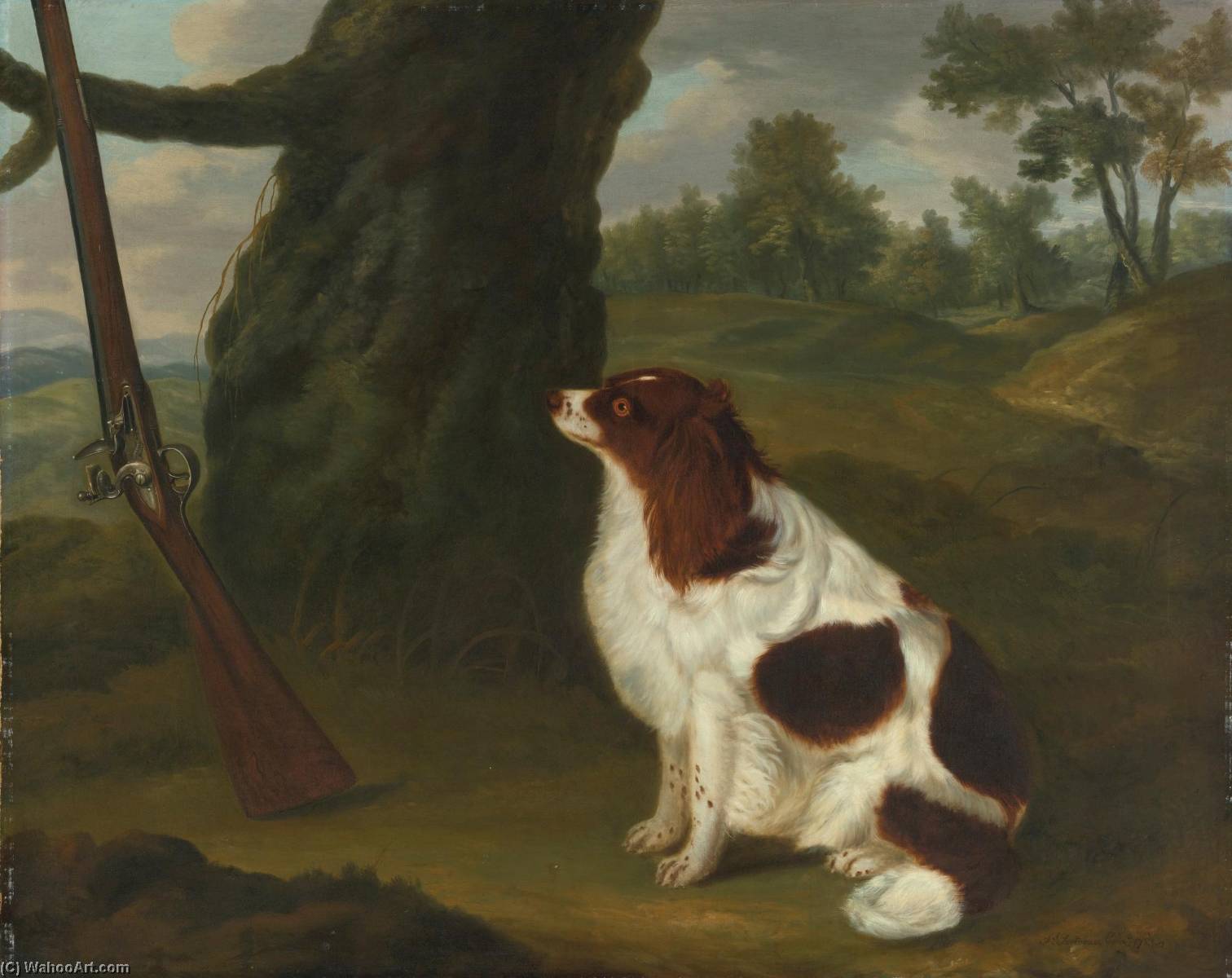 A Spaniel And A Flintlock Shotgun In A Landscape — Francis Sartorius Ii (john Francis Sartorius)