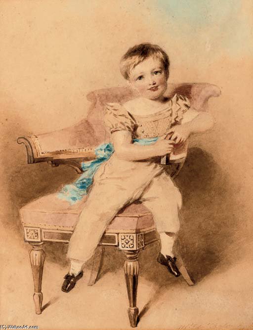 Portrait Of A Boy, Seated, Wearing A Blue Sash — Alfred Edward Chalon