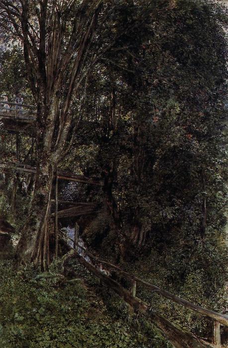 Figures On A Bridge Over A Stream At Gastein — Rudolf Von Alt