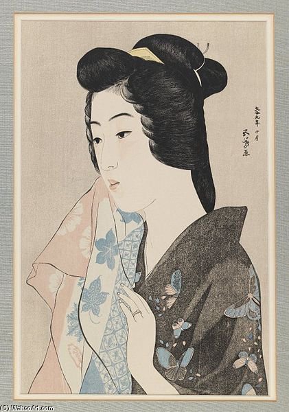 Lady In Grey Kimono With Towel — Goyō Hashiguchi