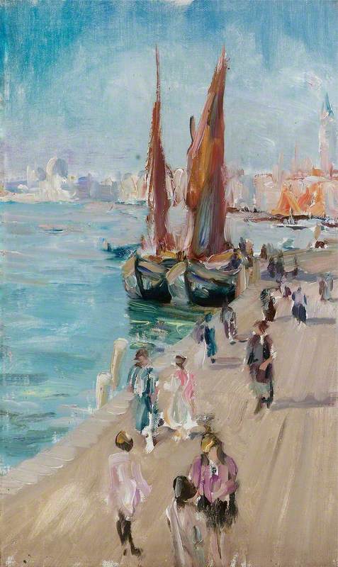 Venetian Scene, Lagoon With Boats At Quay — James Mcbey