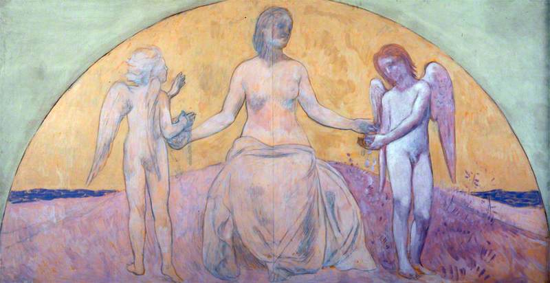 Charity A Sketch (a Woman Distributing Gifts To Two Winged Children) — Pierre Cécile Puvis De Chavannes