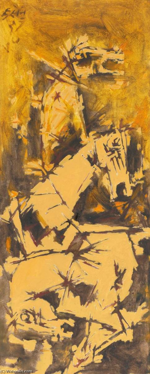 Untitled (three Horses) — M.f. Husain
