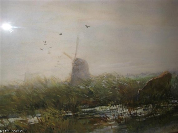 Cows In A Pasture With Two Windmills — Willem Maris