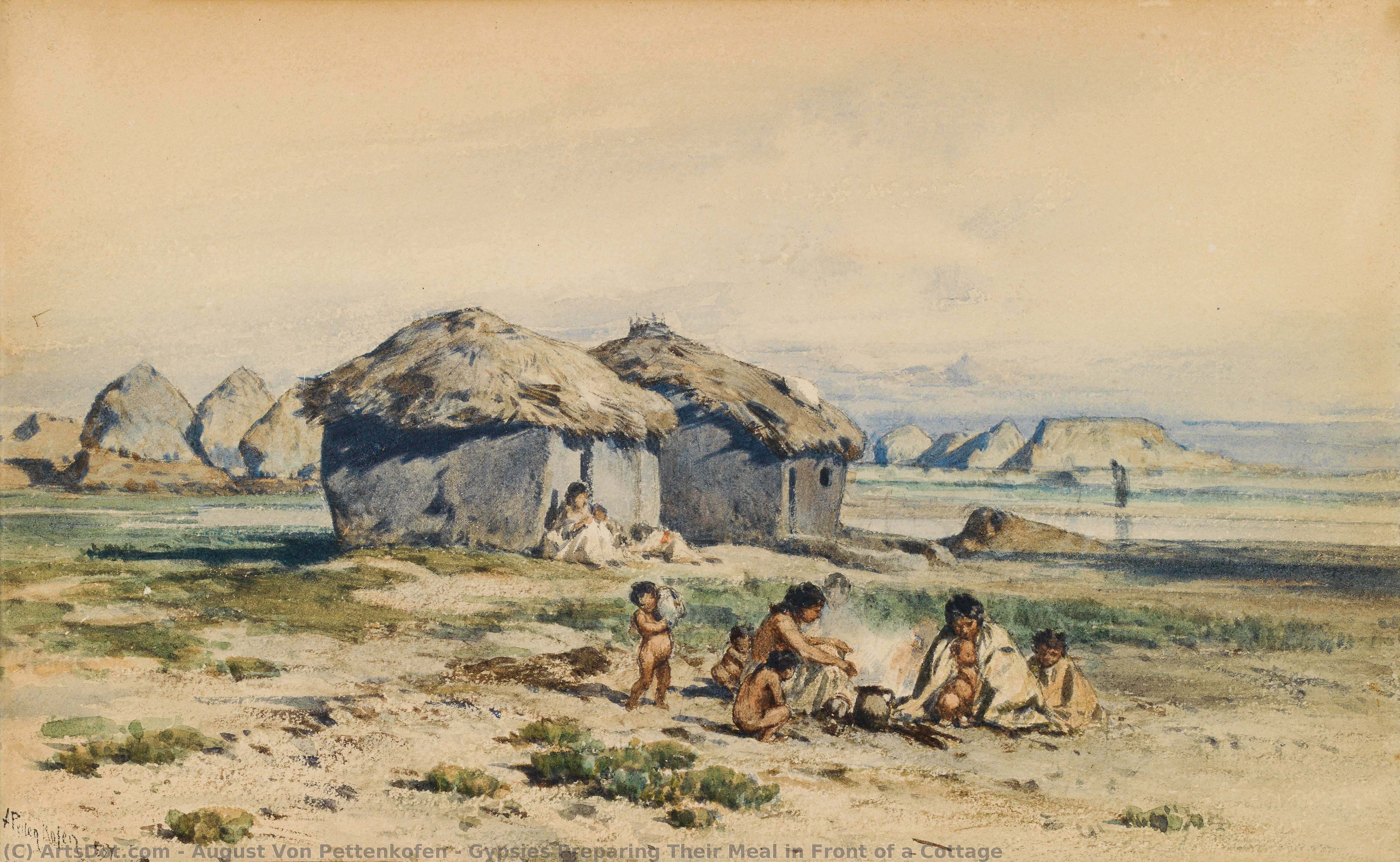 Gypsies Preparing Their Meal In Front Of A Cottage — August Von Pettenkofen