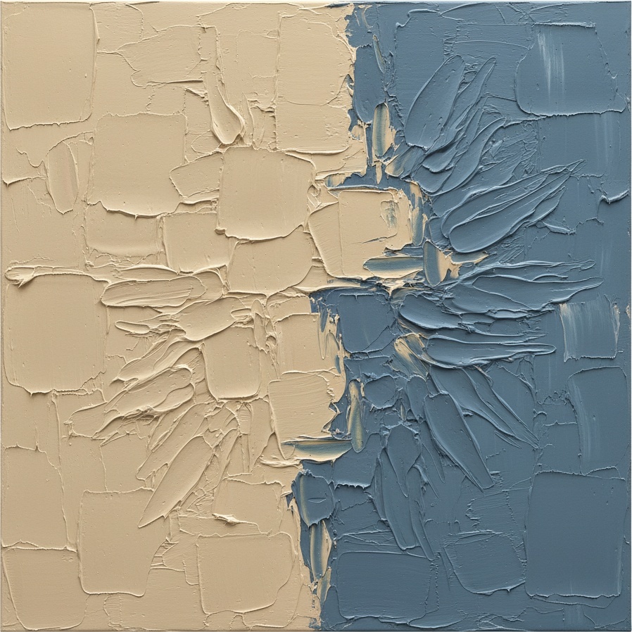Fragmented Equilibrium: A Monumental Study In Slate Blue And Cream Impasto — David Moreau