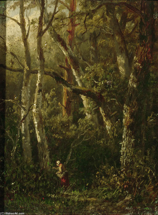 A Woman Picking Berries In The Woods — Anthonie Jacobus Van Wijngaerdt