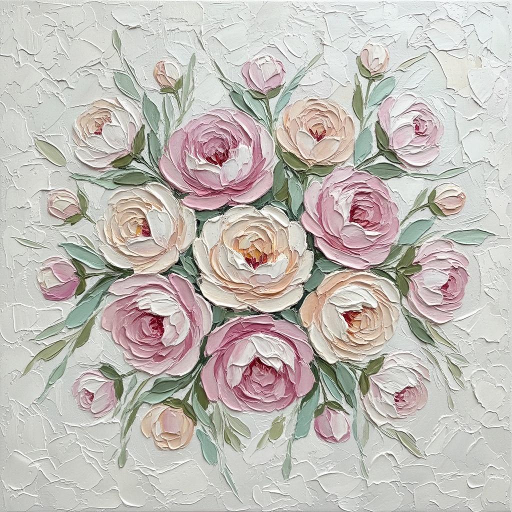 Ethereal Bloom In Relief: A Meditative Study Of Textured Rose And Sage — David Moreau